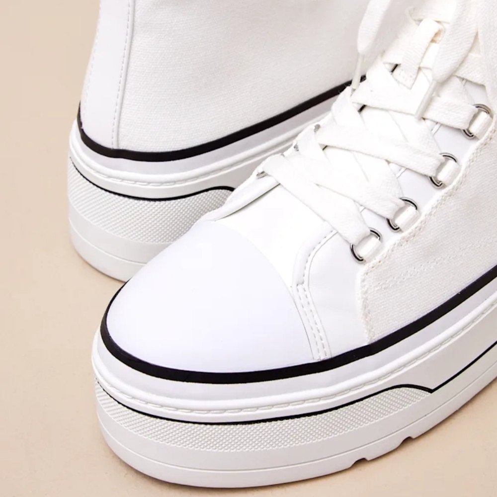 D'Amelio White Platform High-Top Sneakers with Black Trim Size 10 - Picture 3 of 7